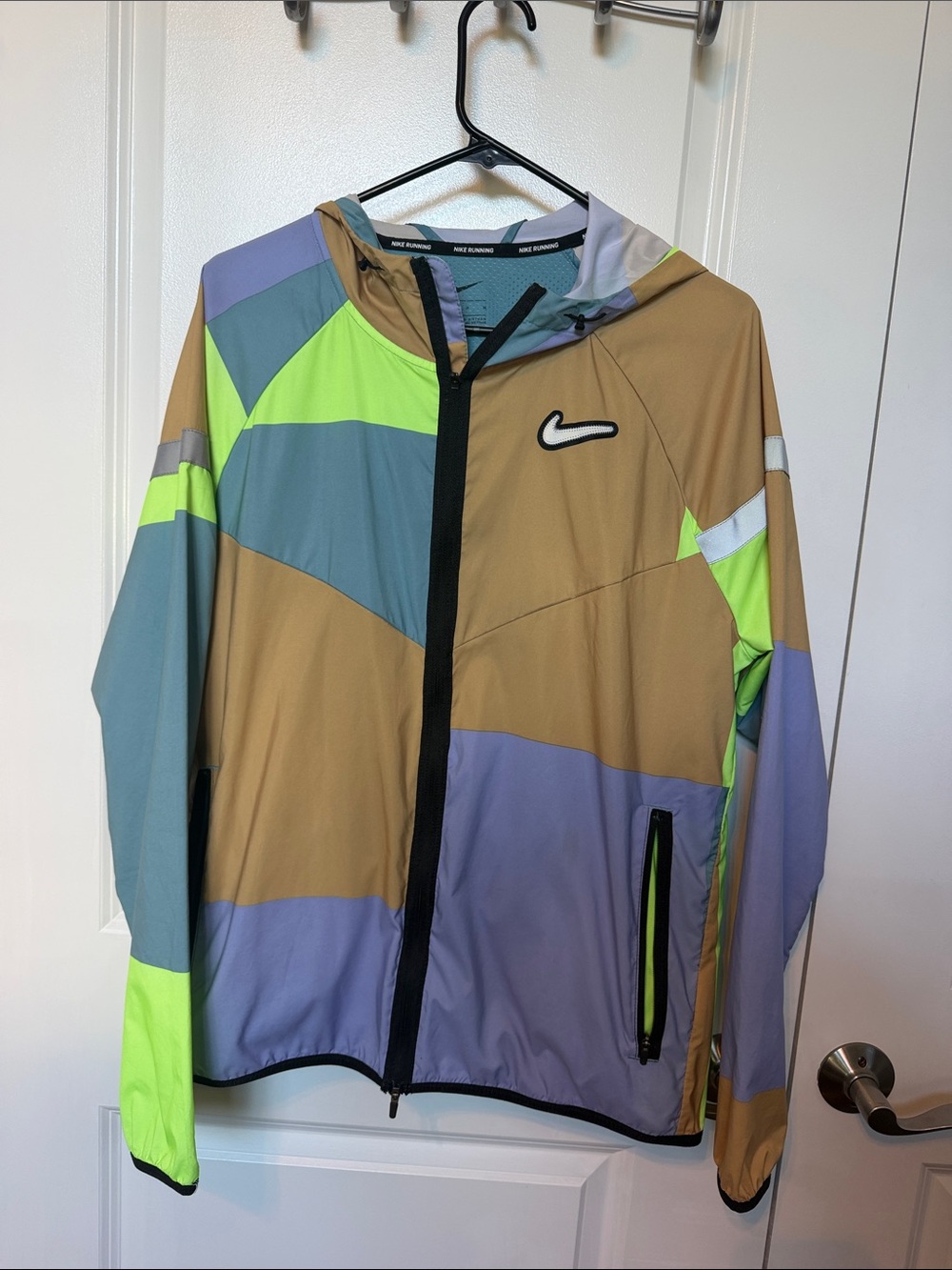 Nike Colorblock Hooded Windbreaker Jacket - Tan, Light Purple, Teal, Neon Green
